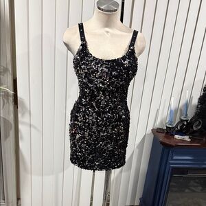 Black Sequin Tank Mini Dress - Elegant Evening Dress